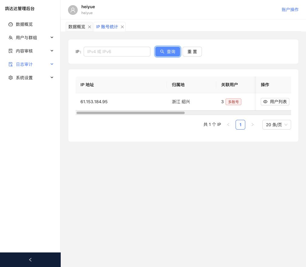 IP 账号统计